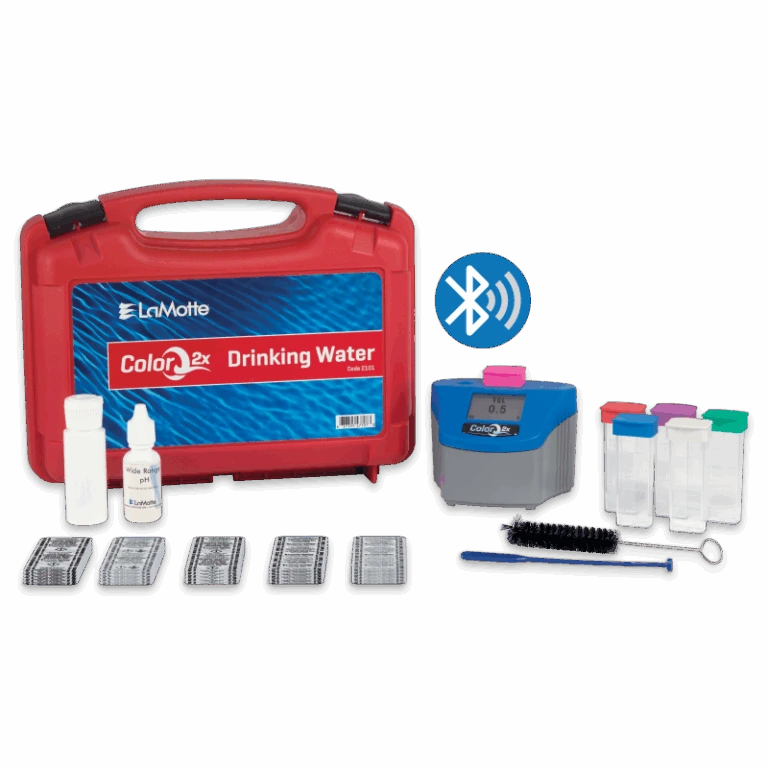 ColorQ® 2x Drinking Water Kit is designed to test drinking water for 6 key factors including hardness, pH, iron, nitrate, free chlorine, and total chlorine.
